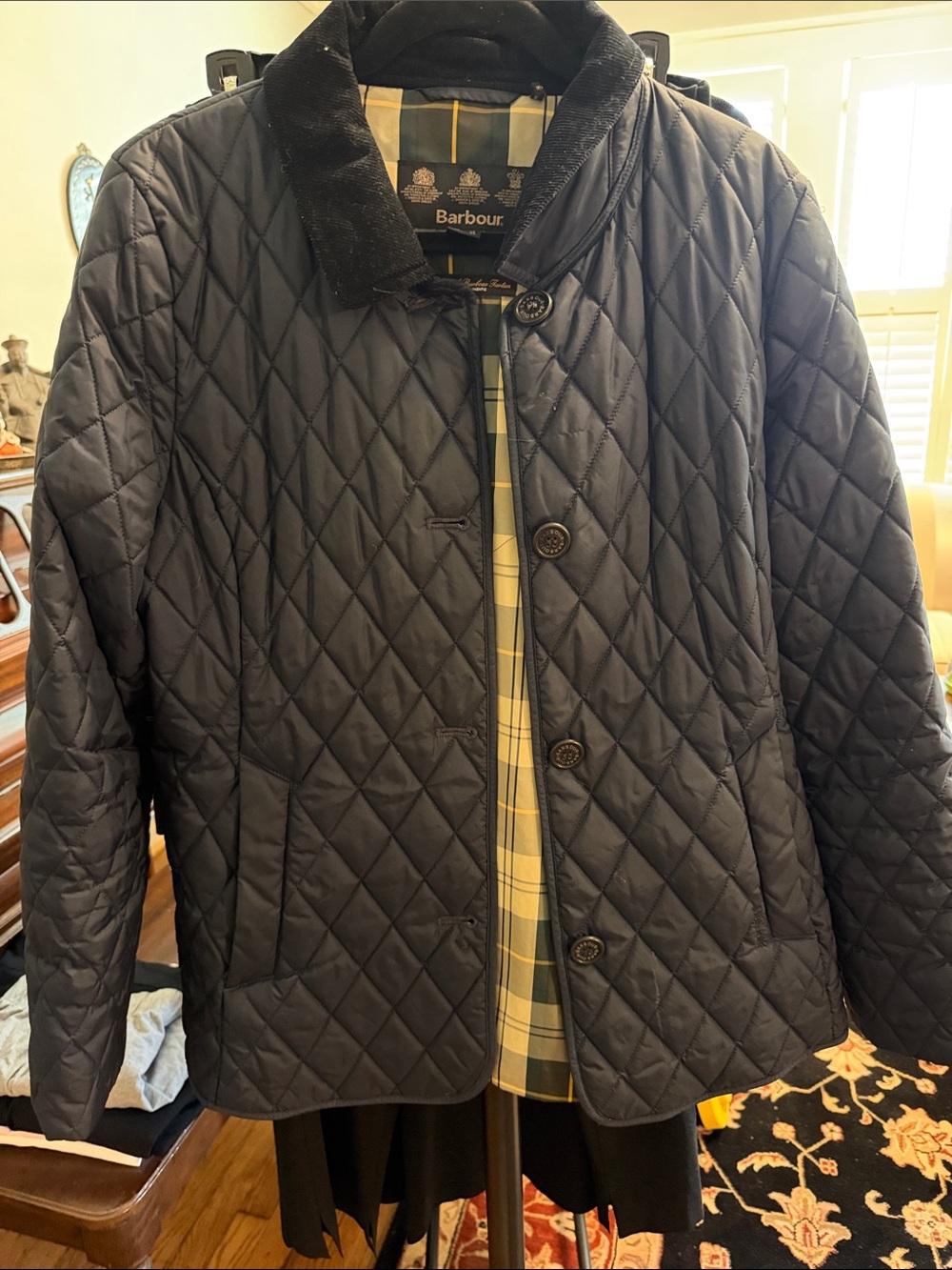 Barbour Quilted Navy Diamond-Pattern Puffer Jacket